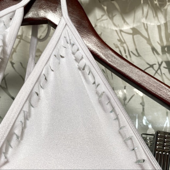 White ripped slit halter v neck mini dress - Picture 4 of 7